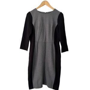 Talbots Grey Black Colorblock Ponte Knit Long Sleeve Knee Length Sheath Dress 4P